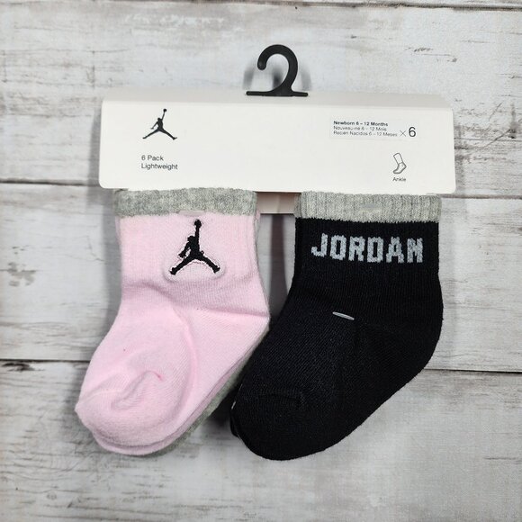 JORDAN Jumpman 23 Black Pink Grey White 6PK NJ0362 A9Y - Newborn 6-12Mo New - Picture 1 of 5